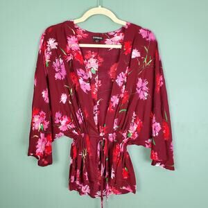 Express Outlet Floral Cinched Waist Kimono Sleeve Top Size Medium